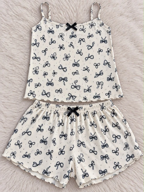Pijama corto de morley - moños beige