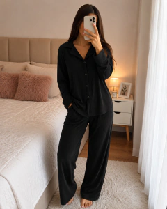 Pijama camisero de morley - Negro