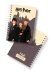 Caderno espiral com capa ilustrada dos personagens Harry, Hermione e Ron em frente ao castelo de Hogwarts, com o título Harry Potter

