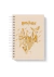 Caderno espiral com capa bege ilustrada com castelo de Hogwarts, coruja e logo Harry Potter em dourado