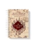 Caderno espiral com capa temática do Mapa do Maroto de Harry Potter, mostrando um desenho do castelo Hogwarts e texto decorativo estilo antigo