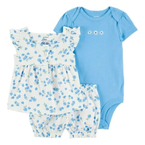 Conjunto Carter´s - 3 Peças Floral Azul
