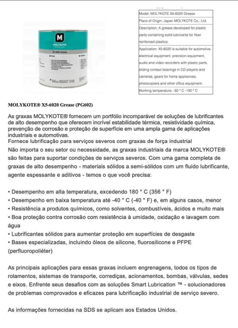 Graxa Branca Molykote Para Maquinario Textil - Lata 1kg
