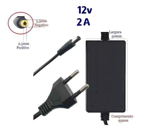 Fonte 12V 2A Bivolt - Preta 2 Amperes Plug P4