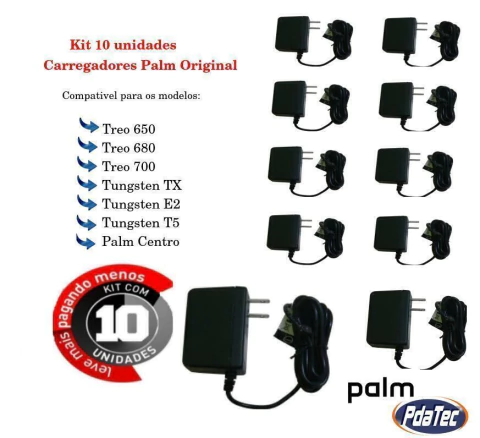 Kit 10 Carregadores Palm Treo 680 Centro Tungsten Tx E2