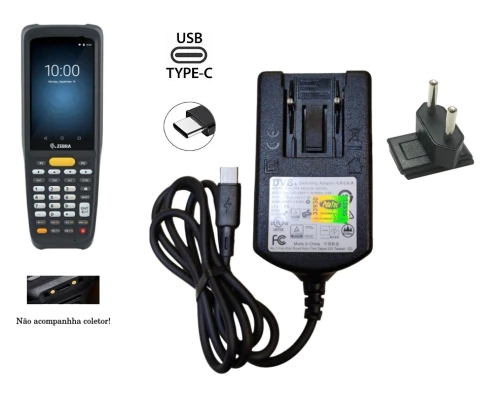 Fonte Carregador USB-C para Coletor de Dados Zebra MC2200