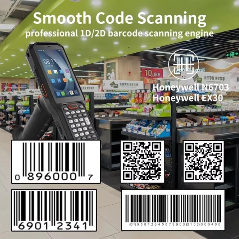 Coletor de Dados Urovo RT40 2D QR Code Imager EX30 Longa Distância - 4 Polegadas, Alfanumérico, Wi-Fi, Bluetooth, Câmera