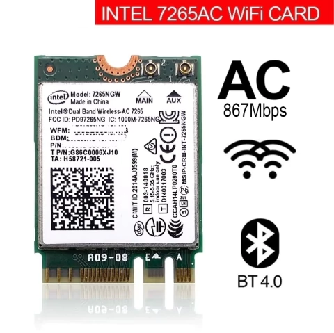 Placa Wireless Intel AC7265 7265ngw Wi-Fi, Bluetooth 4.2, 867Mbps