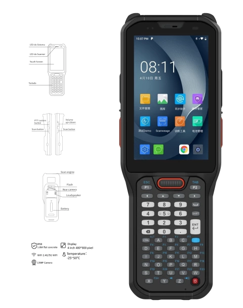 Coletor de Dados Urovo RT40s 2D QR Code Imager - Alfanumérico, Wi-Fi, Bluetooth, Câmera, 4G, Android 13 - Pistola Gun