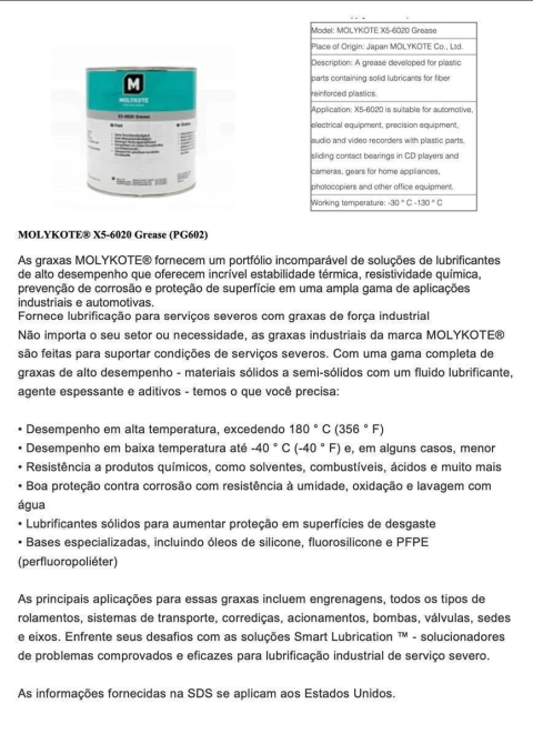 Graxa Branca Especial Japonesa MOLYKOTE® X5-6020 Lata 1KG