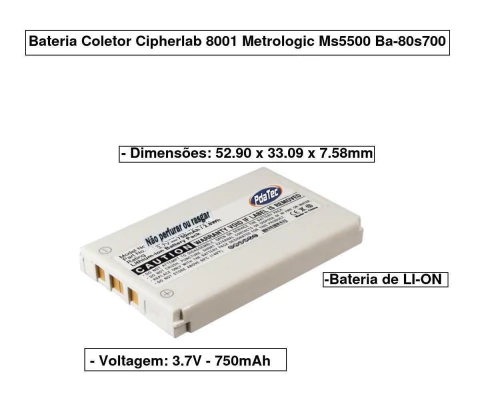 Bateria Coletor Cipherlab 8001 Metrologic Ms5500 Ba-80s700