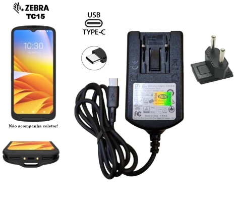 Fonte Carregador USB-C para Coletor de Dados Zebra TC15