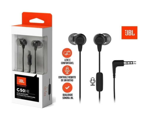 Fone De Ouvido Intra-auricular JBL C50HI Conector P3 Preto