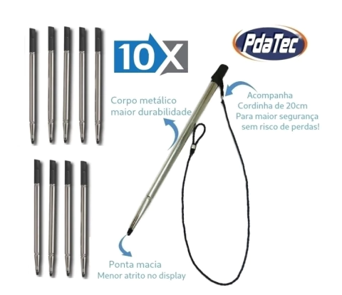Kit 10 Canetas Stylus Metálica universal para Coletores de Dados com Tela Resistiva 