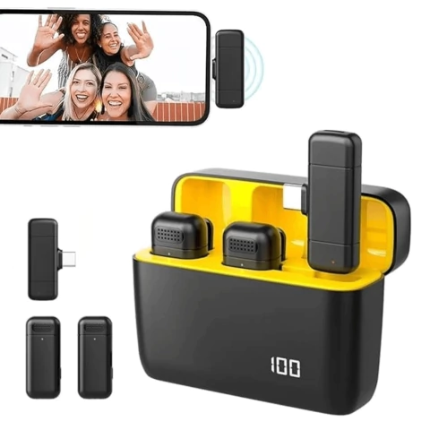 Sistema Microfone Lapela Duplo K13 Wireless 360° USB-C para Smartphone Android (2.4GHz)