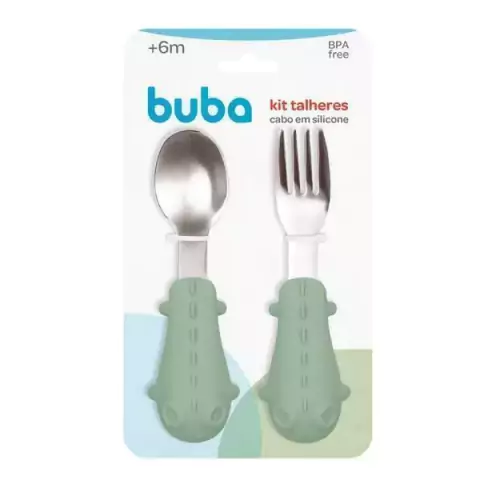 Kit Talheres Cabo em Silicone - verde - Buba