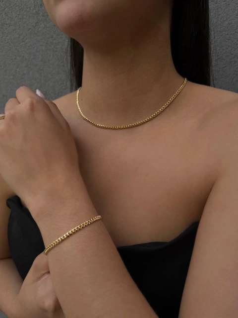 Conjunto Choker + Pulseira Correntaria Dourada