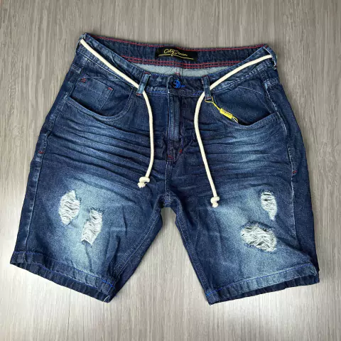 Bermuda Jogador Jeans Escuro Cordão Branco CTD 86 - comprar online