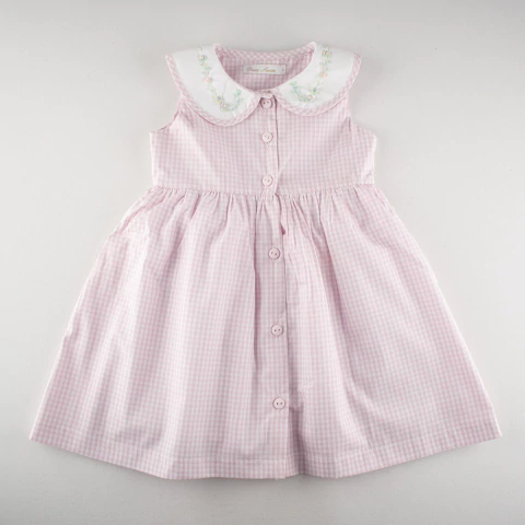 Vestido Infantil Xadrez Azul Pastel com Gola Bordada à Mão - comprar online