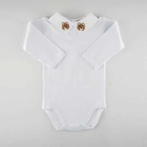 Body Bebê Manga Longa com Gola Polo e Bordado em Relevo - comprar online