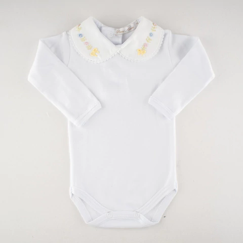 Body Manga Longa Infantil com Gola Boneca e Bordado de Rosinhas com Pérolas - comprar online