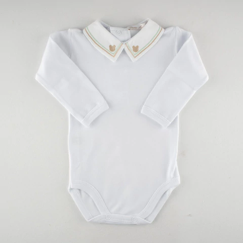 Body Polo Manga Longa Infantil com Bordado de Ursinho e Gola Decorada - comprar online