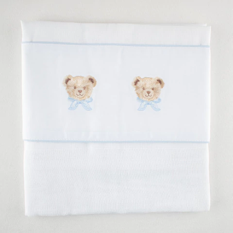 Cobertor Matelassado Bordado Ursinhos com Cachecol Azul - comprar online