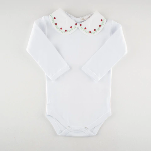 Body Manga Longa com Gola Boneca Bordada de Rosas - comprar online