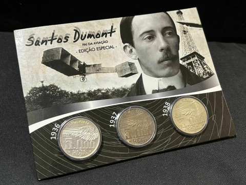 Brasil, Folder Comemorativo com Moedas de 5000 Réis, Santos Dumont - 1936/1937/1938 - comprar online