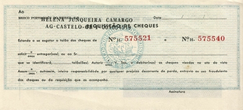 Cheque Banco Português do Brasil S.A. (Rio de Janeiro) - Século 20 - comprar online