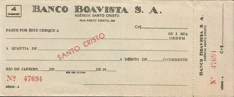 Cheque Banco Boa Vista, Rio de Janeiro - Século 20 - comprar online