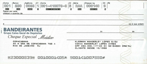 Cheque Especial Médico, Banco Bandeirantes (Copacabana) - Século 20 - comprar online