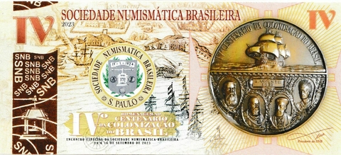 Cédula Fantasia - Homenagem ao IV Centenário da Colonização do Brasil (Encontro Especial da Sociedade Numismática Brasileira) - comprar online