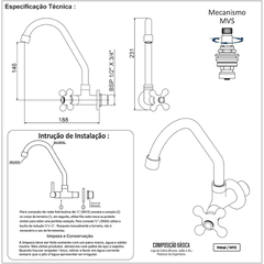 Torneira para Cozinha Parede C23 com Bica Móvel – Prática, Funcional e Ideal para o Dia a Dia - Mesquita Materiais Para Construção