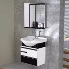 Conjunto De Banheiro Florence Gabinete Suspenso 3 Gavetas Com Espelheira Cuba De Louça Textura Preta - comprar online