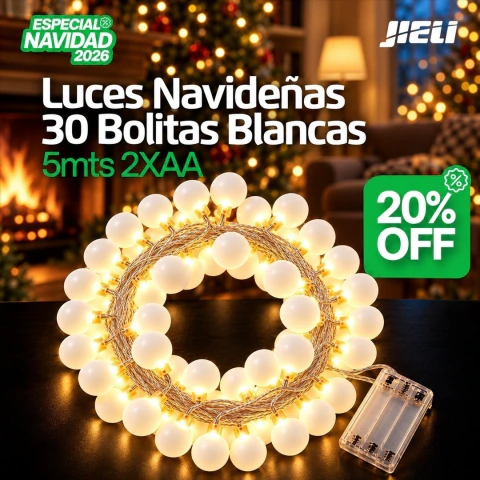 Guirnalda LED a Pilas 30 Bolitas Blancas 5 m Jieli