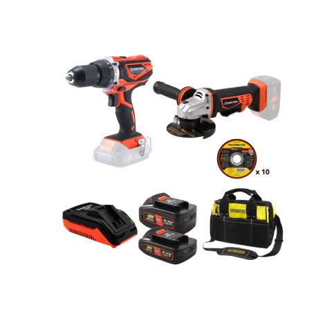 Taladro Atornillador Percutor Inalambrico 40Nm + Amoladora Angular 115mm Dowen Pagio 2 Baterias 18v (2ah y 4ah) + Bolso – Combo 01065