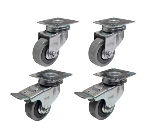 Combo 4 Ruedas 50mm PVC para Muebles 2 Con Freno y 2 Sin Freno 50kg Base Giratoria