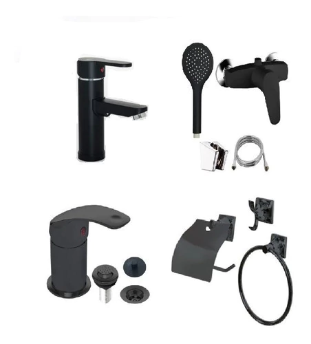 Juego Baño Completo Griferia Con Set 3 Piezas Negra