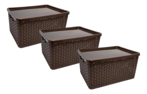 Combo Organizador Plástico Ratán Con Tapa Art. 1825 X3u