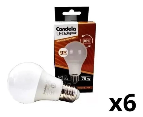 Pack X6 Lámpara Led Candela Luz Fria/cálida 9w