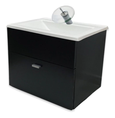 Vanitory Colgante Negro + Bacha 50 Cm + Griferia Cascada