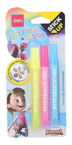 Adhesivo Glitter 12 Ml Colores Neon X 3 Deli