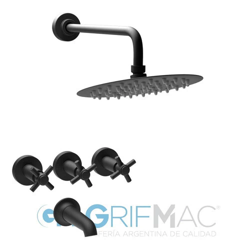 Griferia Mezcladora Ducha Volante Imak Cruz Cuadrada Negra