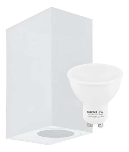 Aplique Pared Cuadrado + Lampara Led Dicro Blanco/negro 12w Blanco (luz Cálida)
