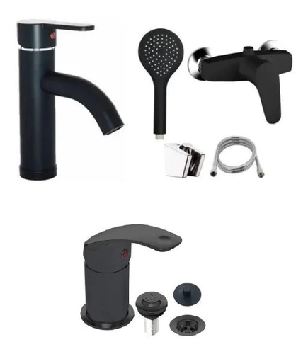 Juego Griferia Negra Con Bidet Y Ducha Negra S/transferencia