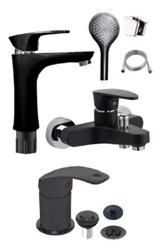 Juego Griferia Y Bidet Con Ducha Con Transferencia Negra