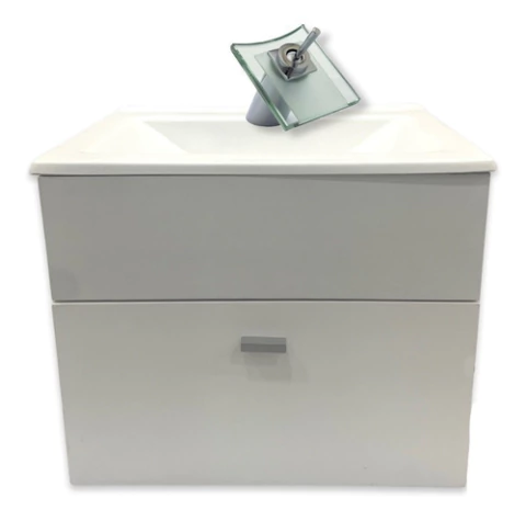 Vanitory Colgante Blanco + Bacha 60 Cm + Griferia Cascada