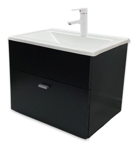 Vanitory Colgante Negro + Bacha 40 Cm + Griferia Monocomando