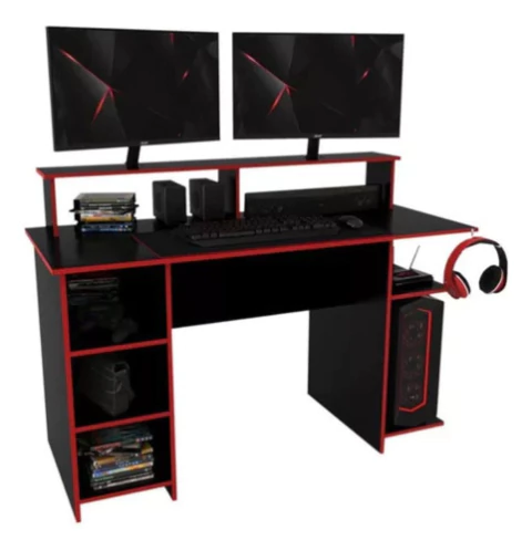 Escritorio Gamer Dga02 Negro/rojo Delos Color Negro